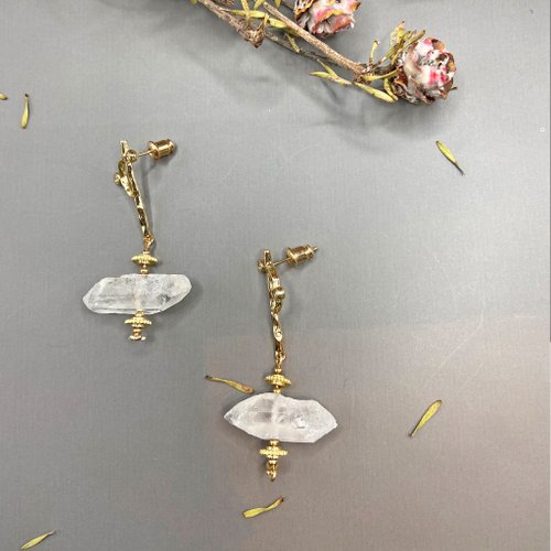 ART COLE 白水晶925純銀耳環 純銀飾物 水晶耳環 改耳夾 樹枝耳環