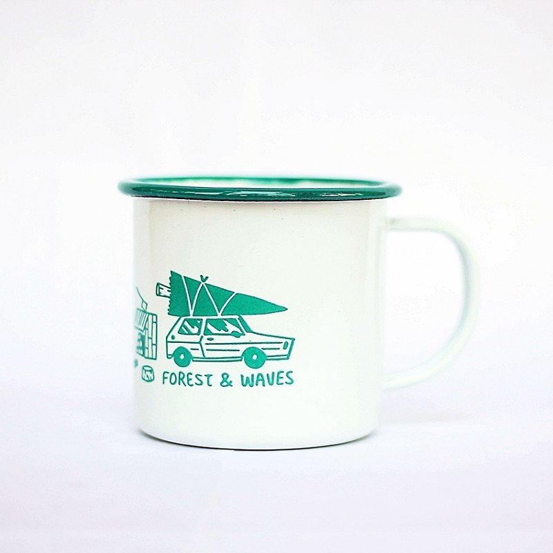 Forest & Waves Enamel Cup/Forest Green - Mugs - Enamel Green