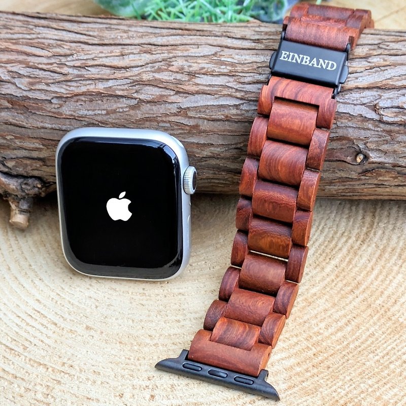 [Wooden Band] EINBAND Apple Watch Natural Wood Band Wooden Strap 20mm [Red Sandalwood] - Women's Watches - Wood Brown
