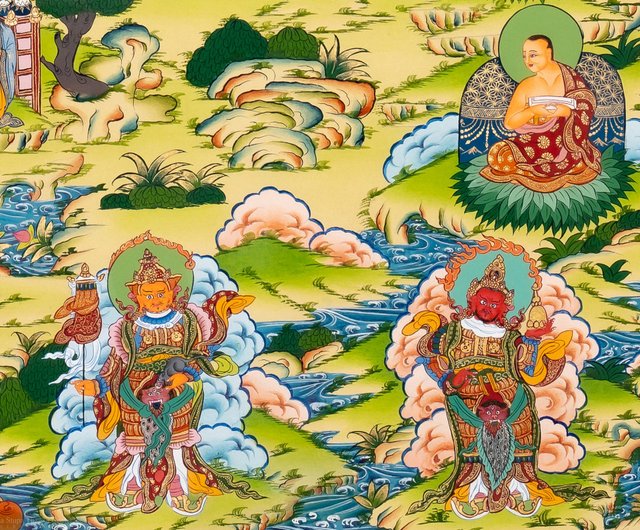 手描きの十六羅漢タンカ絵画 - ショップ Boudha Stupa Thanka Centre ウォールデコ・壁紙 - Pinkoi