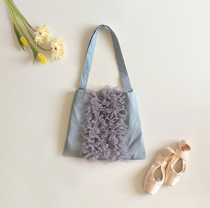 Made to order　2way　Volume tulle bag 　blue-gray - Messenger Bags & Sling Bags - Other Materials Pink