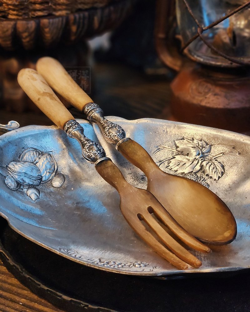 1920s | Silver horn salad fork and spoon | Chaoyang selection - ช้อนส้อม - เงิน 