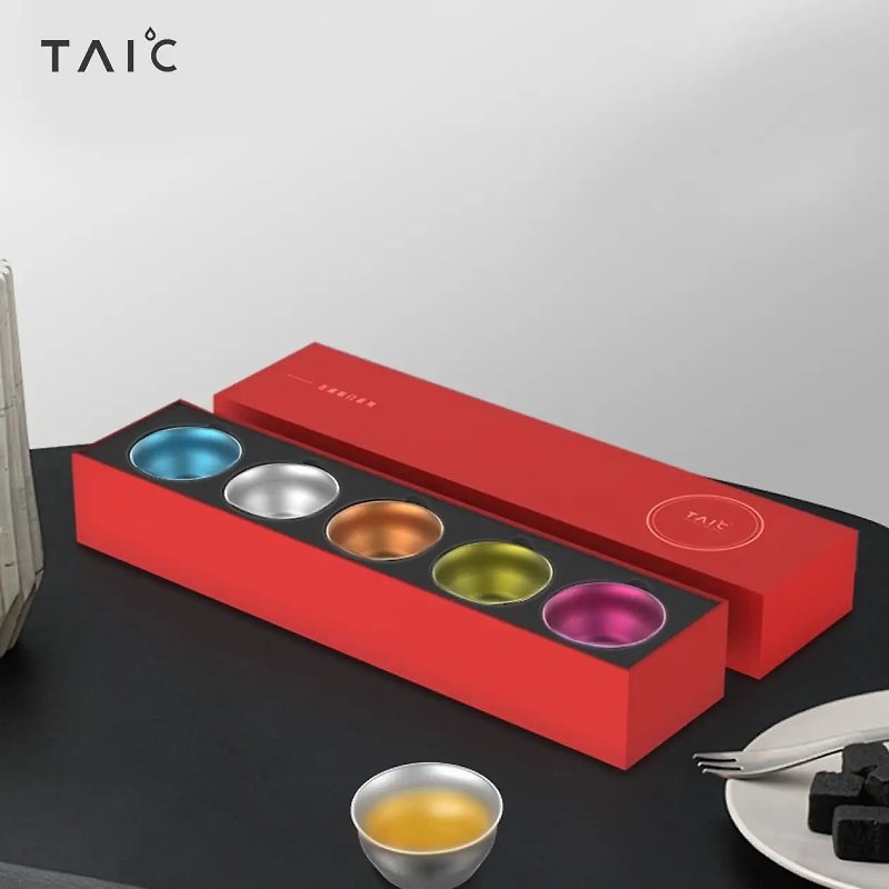 TAIC pure titanium exquisite cup five blessing gift box - Teapots & Teacups - Other Materials Multicolor