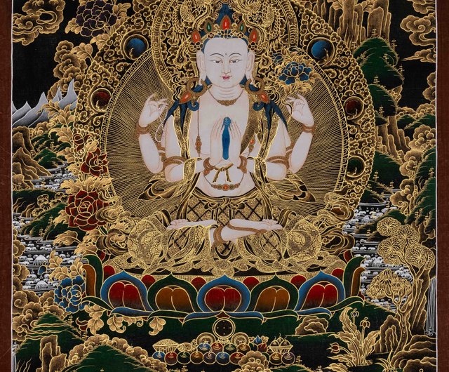 チャンレジグ 伝統的仏教タンカ - ショップ Boudha Stupa Thanka