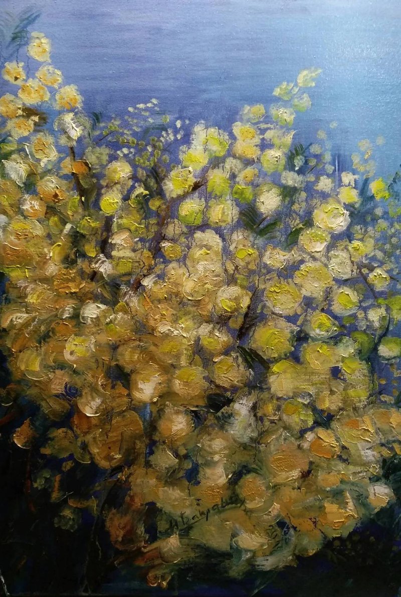 含羞草 原創厚塗花卉畫 盛開的春天自然 現代藝術 - 壁貼/牆壁裝飾 - 其他材質 