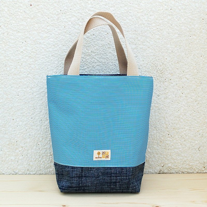 Line denim tote bag (small) / waterproof nylon cloth - Handbags & Totes - Waterproof Material Blue