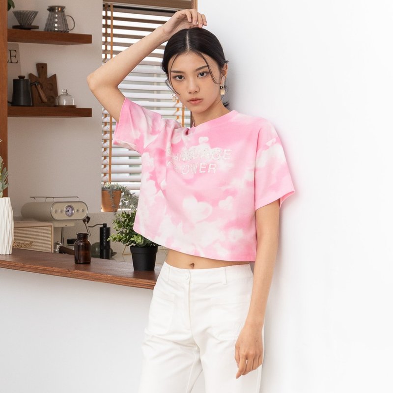 【MEDUSA】粉紅雲朵短版Tee(M-L) | 女短版T恤 短袖上衣 休閒上衣 - 女 T 恤 - 棉．麻 粉紅色