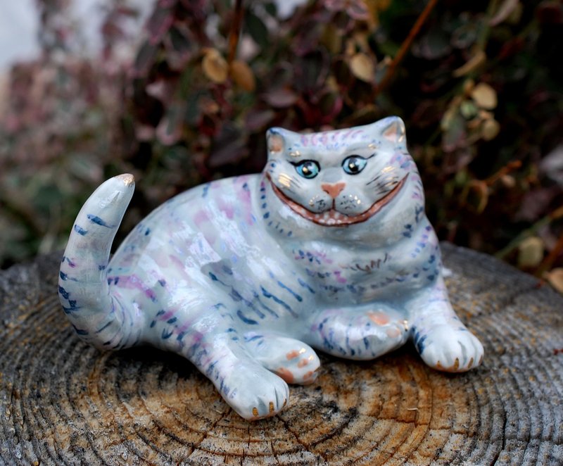 チェシャ猫、磁器の置物、猫のリングホルダー、不思議の国のアリス、手作り - 置物 - 磁器 多色