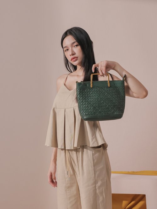編み込みレザー - 台形バックパック (イエローハンドル