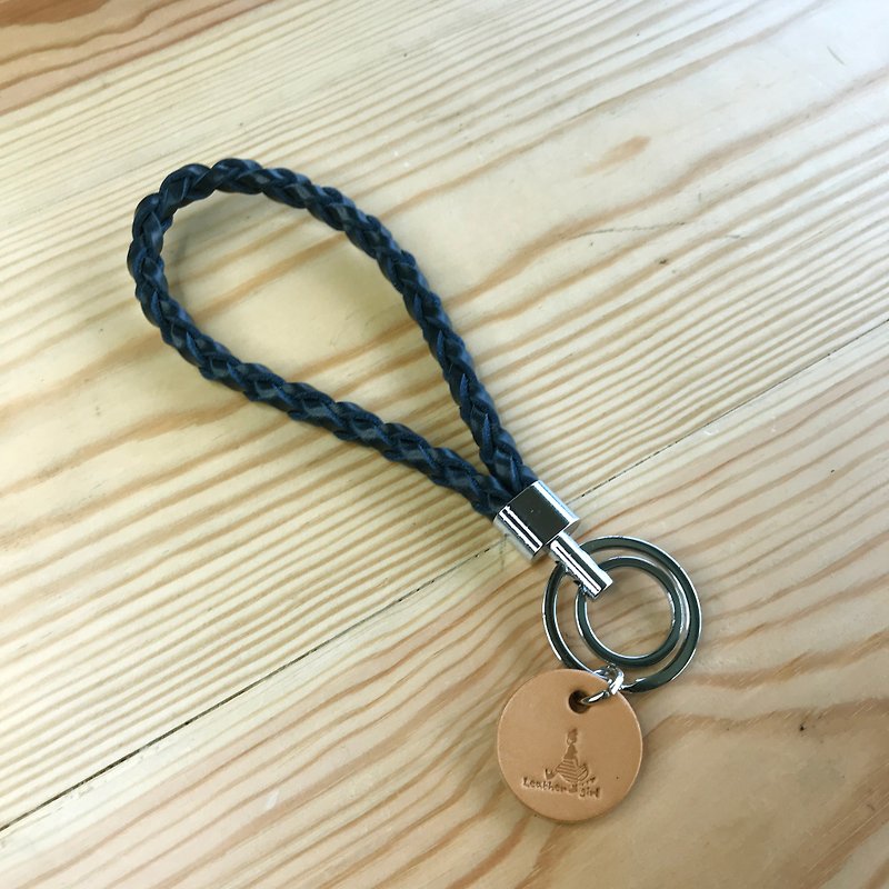 Dark blue braided key ring - ที่ห้อยกุญแจ - หนังแท้ สีนำ้ตาล