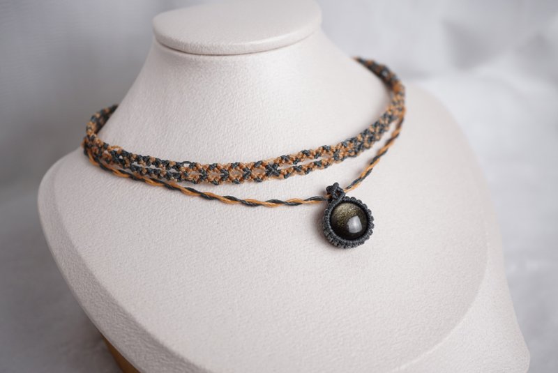 金耀石 蠟線編織頸繩 頸圈 - 頸鏈 - 寶石 橘色