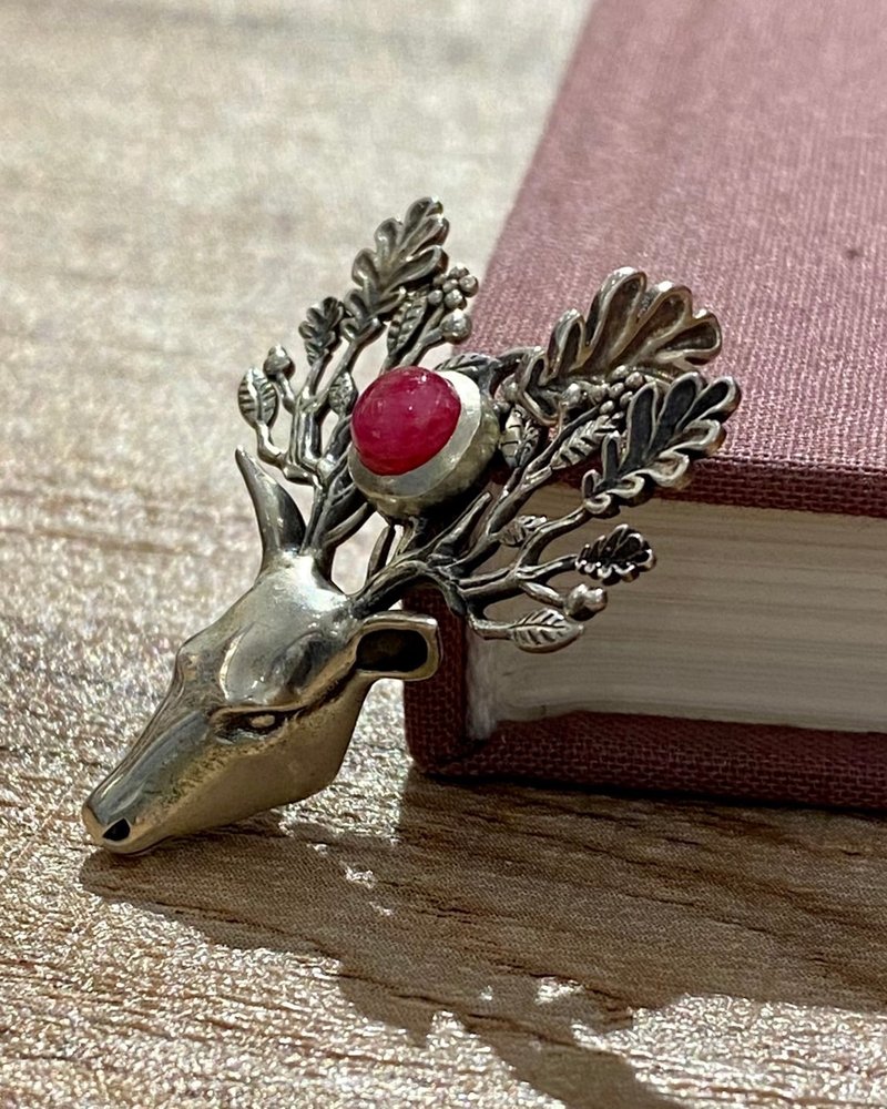Vintage 925純銀紅碧璽鹿首吊墜(不附鍊) - 其他 - 純銀 銀色