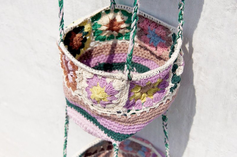 A handmade limited edition hand-woven storage basket / Storage basket / hanging bags / woven basket nest / nest hanging basket - green forest wind woven flowers - กล่องเก็บของ - ผ้าฝ้าย/ผ้าลินิน หลากหลายสี