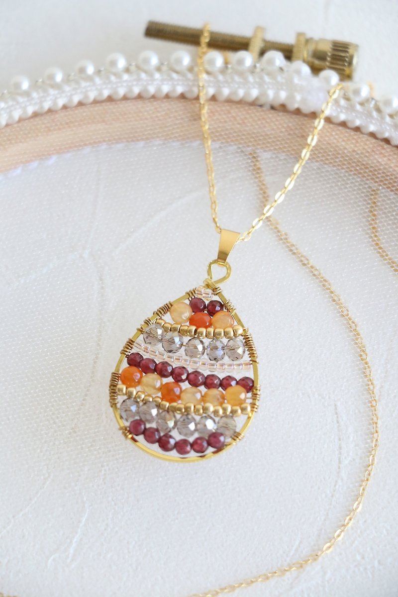Garnet and red agate necklace - natural crystal necklace 18k gold plated  - Necklaces - Gemstone Red