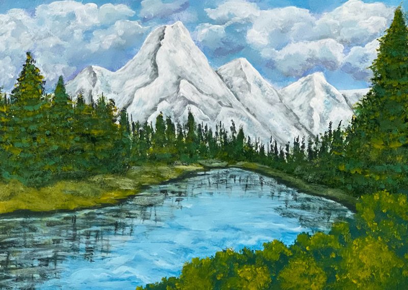 White mountains. Mountain landscape. Gouache. - Wall Décor - Paper 