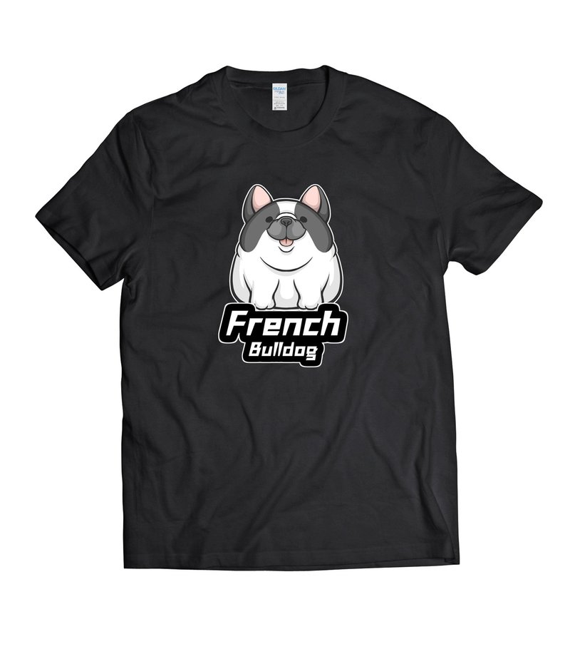 可愛胖嘟嘟法鬥 黑白法鬥-T-shirt 白/黑/灰/藏青 - 男 T 恤 - 棉．麻 多色
