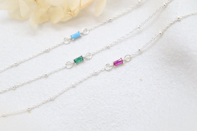 (925 Silver) Very Tiny Baguette Birthstone Bracelet & Anklet Petite Birthstones - กำไลข้อเท้า - เงินแท้ สีเงิน