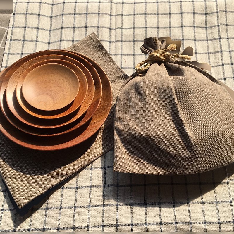 Log wood platter - including storage bag - จานเล็ก - ไม้ สีนำ้ตาล