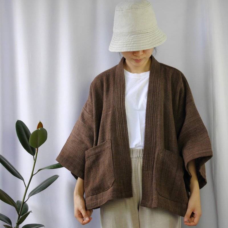 cotton  short Kimono... (brown) - ジャケット - コットン・麻 ブラウン