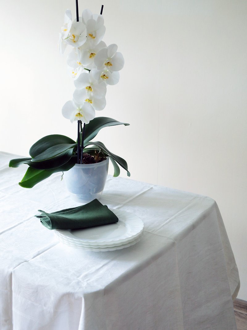水洗亞麻桌布 - 白色 - 方桌 150 x 150 厘米 法式桌布 - 餐桌布/餐墊 - 亞麻 白色