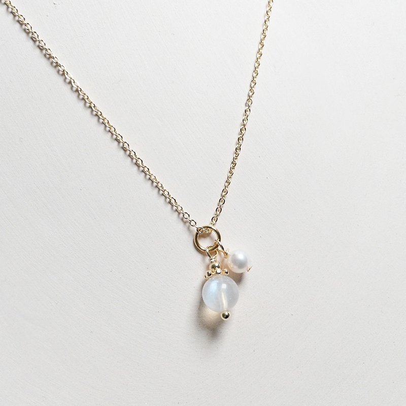 Moonstone Pearl Extremely Elegant Light Gemstone Necklace | Near Round Natural Freshwater Pearl | Handmade Design - Necklaces - Gemstone White