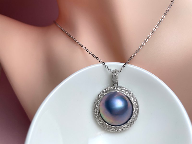 星空ブルーメープル パールシルバーブラッシュド クラシック スタイルシルバーペンダント ギフト - ピアス・イヤリング - 真珠 ブルー