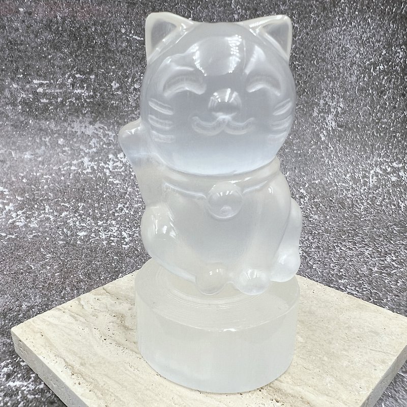 Gypsum ‧ Energy Purification Stone ‧ Cute Lucky Cat Ornament - Other - Crystal 