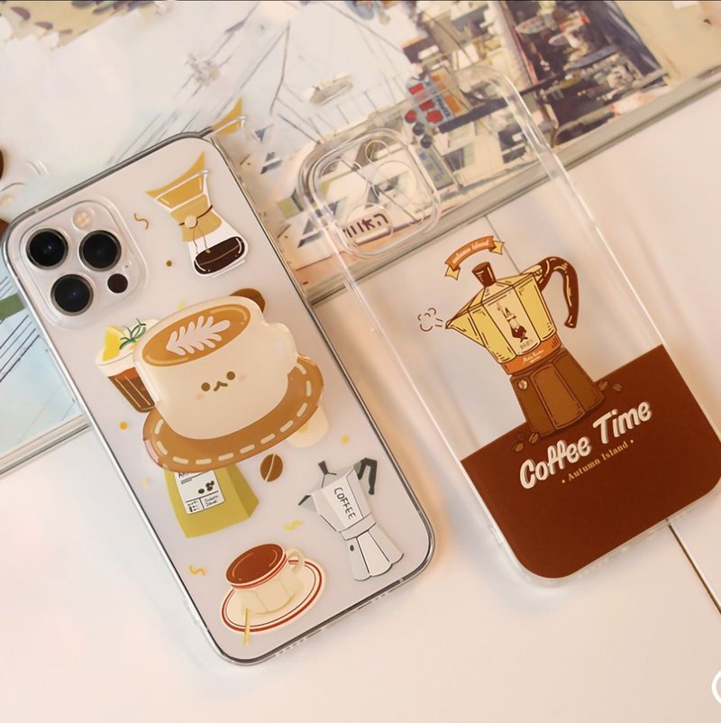 Original transparent phone case/coffee retro illustration is suitable for 12iphone11iphone13xr, etc. - เคส/ซองมือถือ - พลาสติก 