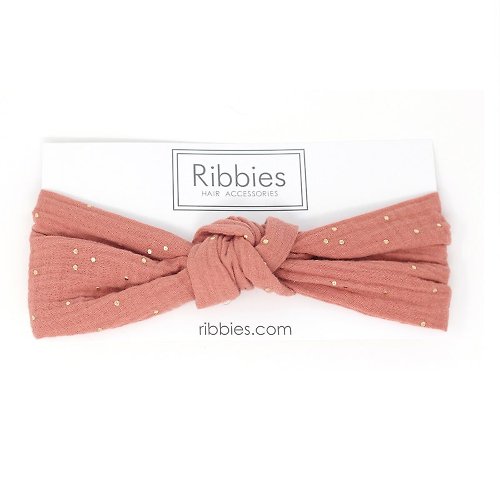 Ribbies 台灣總代理 英國Ribbies成人寬版扭結髮帶-磚紅金點點