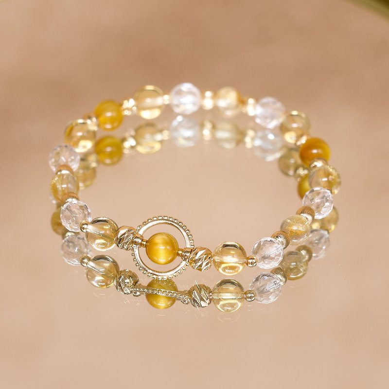 Golden Age- Lucky/Golden Stone-Titanium Golden Hair Crystal-Citrine-White Crystal/Natural Gemstone Bracelet - สร้อยข้อมือ - คริสตัล สีทอง