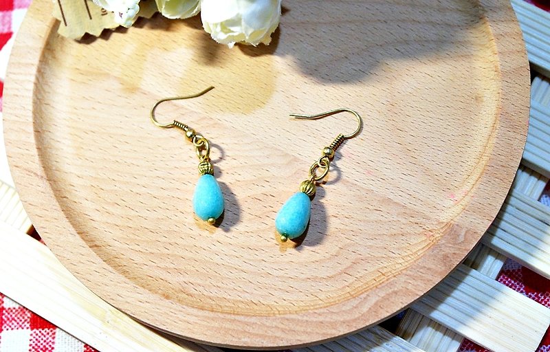 Brass natural stone * X * Blue drops - hook earrings - Earrings & Clip-ons - Gemstone Blue