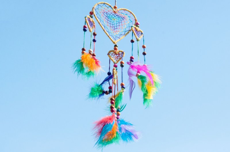 Valentine's Day Hand-knitted Cotton and Rainbow Rainbow Dreamcatcher Charm / Bohemian - South America Yellow Love - ของวางตกแต่ง - ผ้าฝ้าย/ผ้าลินิน สีเหลือง