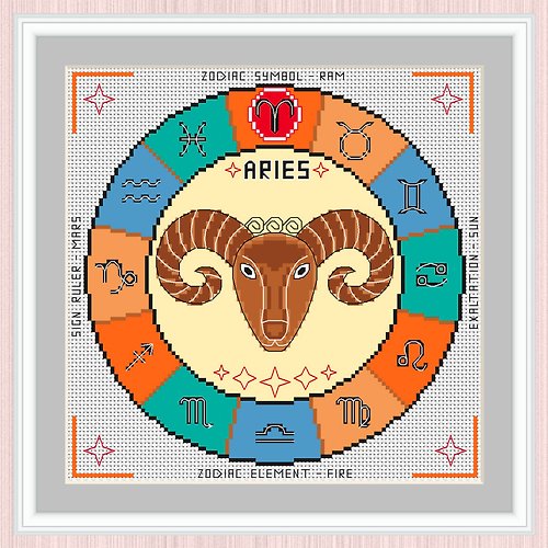LarisaStitch Aries Cross Stitch Pattern | Aries Zodiac Sign | Sign Of Aries | 十字繡圖案