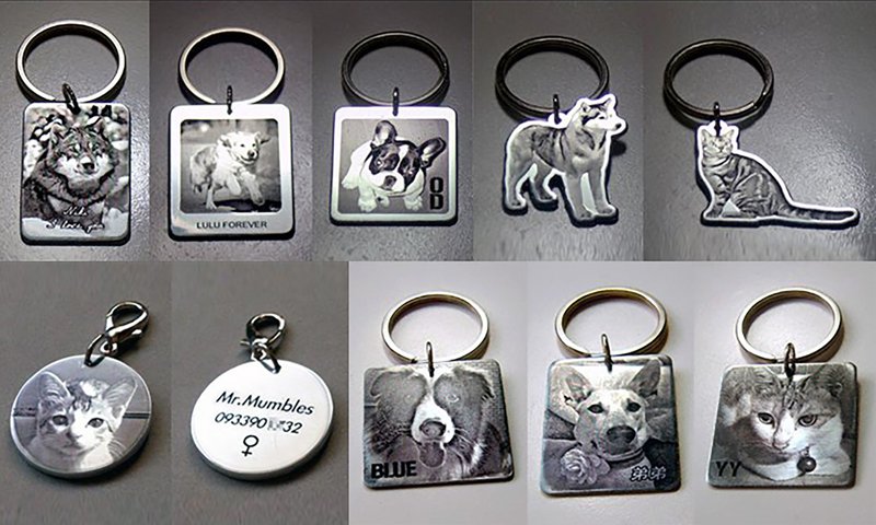 HANS'HAND Handmade customized fur kids, cats and dogs pet photos/paw print metal keychain - Keychains - Aluminum Alloy Silver