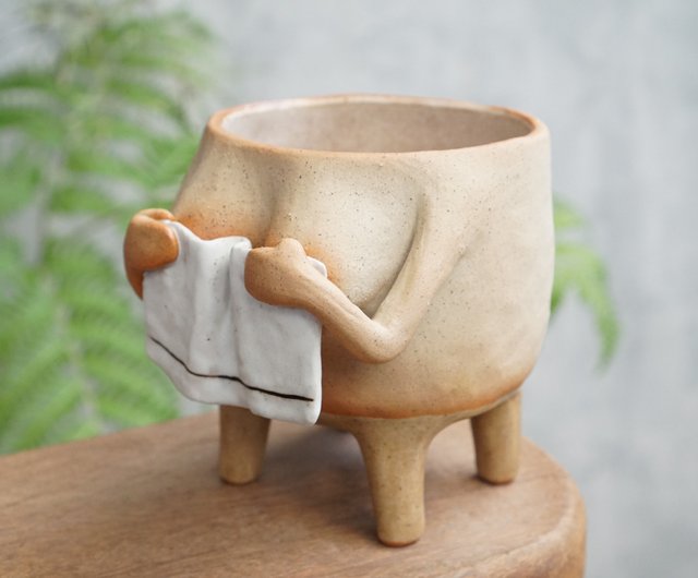 かわいい、面白い、手作りの陶器のポット、タオル - ショップ