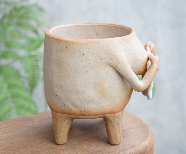 作家さんの手作り、陶器のスタンド かわいい、面白い、手作りの陶器のポット、タオル - ショップ