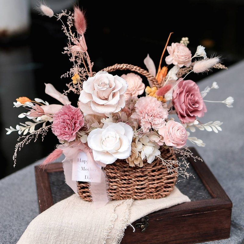 【2024 Mother's Day Flower Gift】Korean Flower Basket with Permanent Flowers and Preserved Flower Gift - Items for Display - Plants & Flowers Red