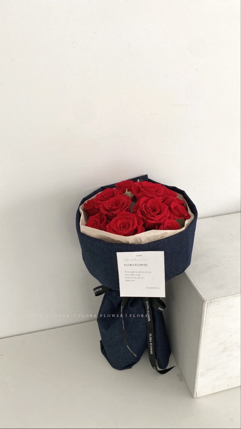 Flora Flower俄羅斯永生花束- 牛仔布包裝 - 乾燥花/永生花 - 植物．花 紅色