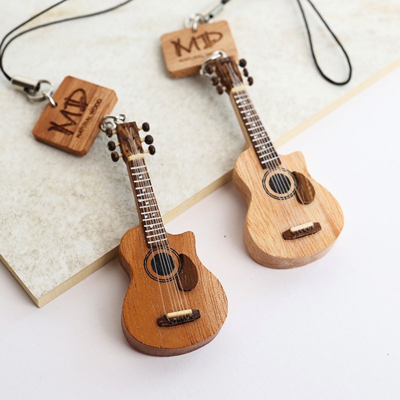 MD 仿真樂器吊飾 民謠吉他 有弦款 acoustic guitar - 鑰匙圈/鑰匙包 - 木頭 咖啡色