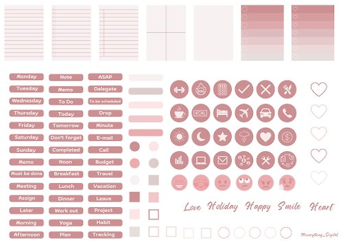 meverything Pink rose Digital pre-cropped digital sticker for planner instant download