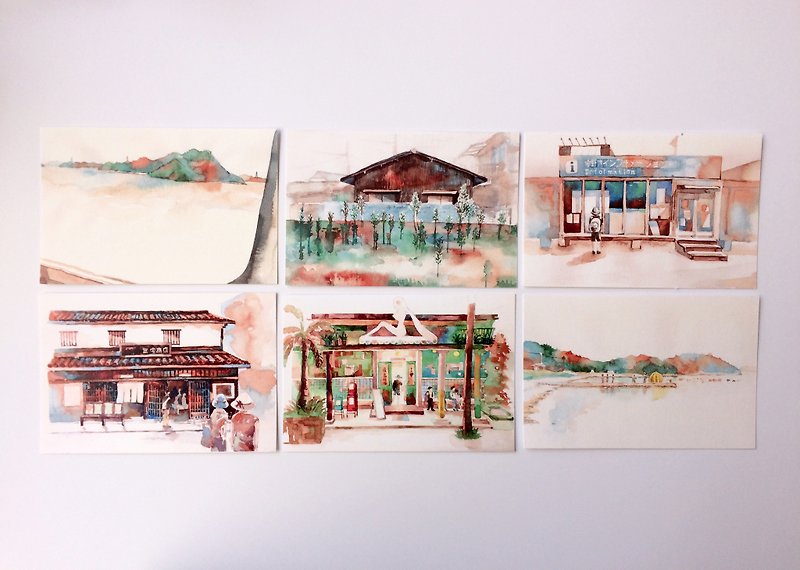 Seto Inland Sea Landscape Sketch Watercolor Postcard Set (6 photos) - Cards & Postcards - Paper Multicolor