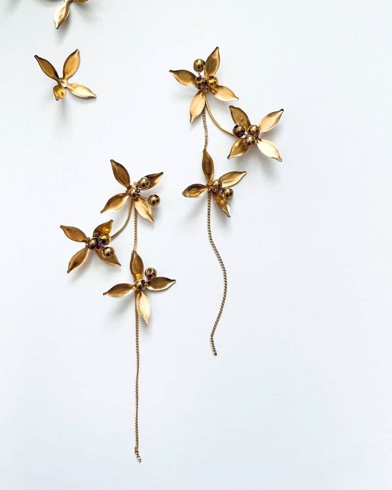 南十字星 花朵耳針 (耳夾) - 耳環/耳夾 - 銅/黃銅 金色
