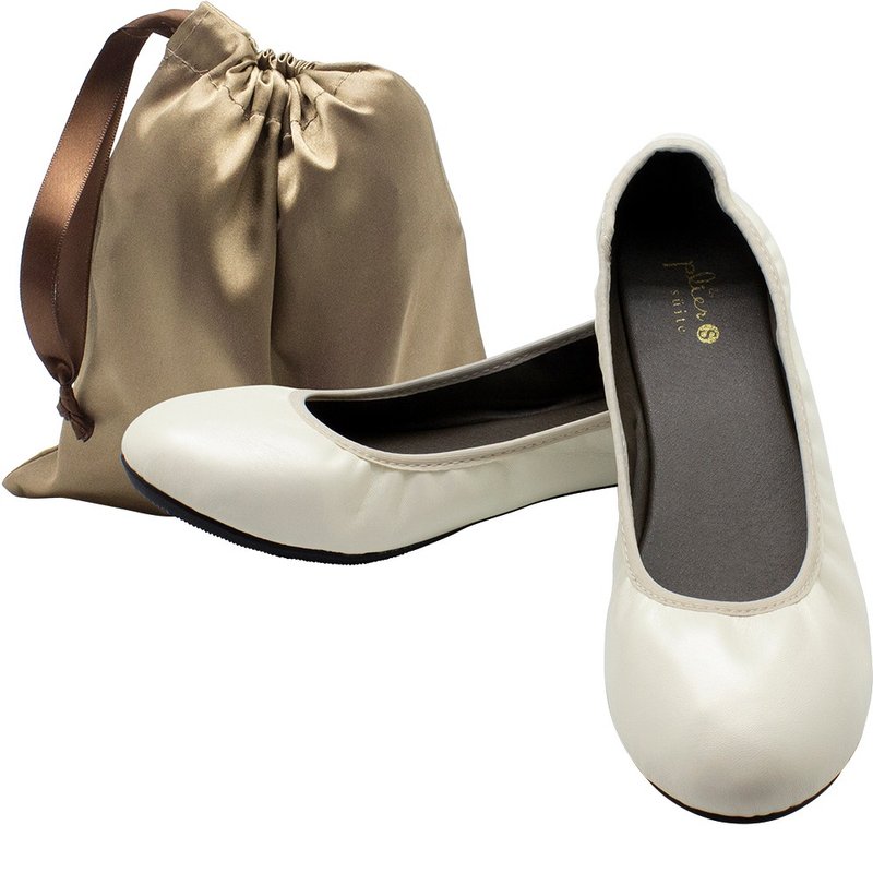 折疊鞋 Les Plier Suite Folding Shoes Plane Ivory with Pouch - 女款休閒鞋 - 人造皮革 白色