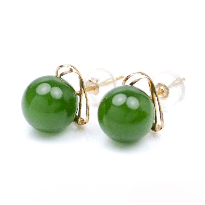 [Zhengjia Jewelry] ホータン ジャスパー トップ オールド ピット アップル グリーン ジャスパー アンリミテッド ギャラクシー イヤリング 18K - ピアス・イヤリング - 翡翠 グリーン