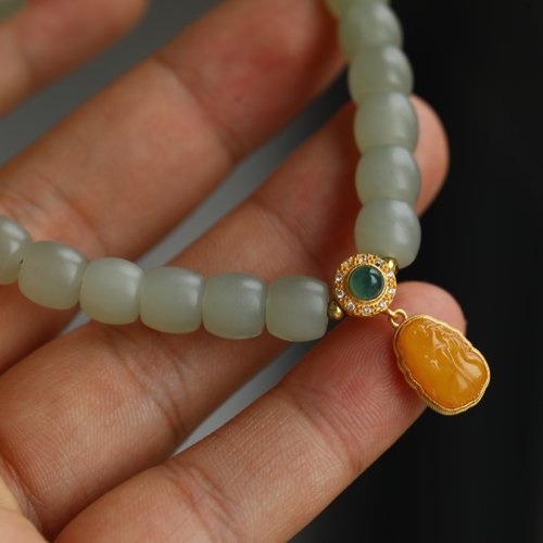 Angel's tears 天使之淚 Jewelry Design 天然和田玉 /和闐玉-晴水玉 南紅瑪瑙花開富貴設計單圈手串手鍊
