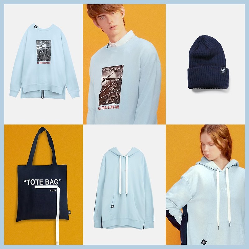 2019 Limited Lucky Bag_Icy blue - เสื้อฮู้ด - ผ้าฝ้าย/ผ้าลินิน สีน้ำเงิน