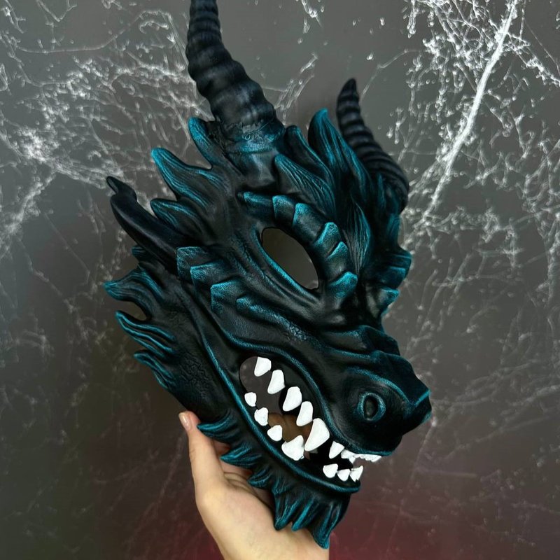 Teal Dragon mask, Smaug, Alodidae Dragon Mask Cosplay, Halloween Dragon Mask - 口罩/口罩收納套 - 樹脂 綠色