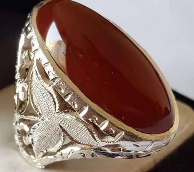 Dark Brown Yemeni Aqeeq Ring Akik Rings Aqeeq Stone Ring Aqeeq Stone shia ring - 戒指 - 寶石 咖啡色