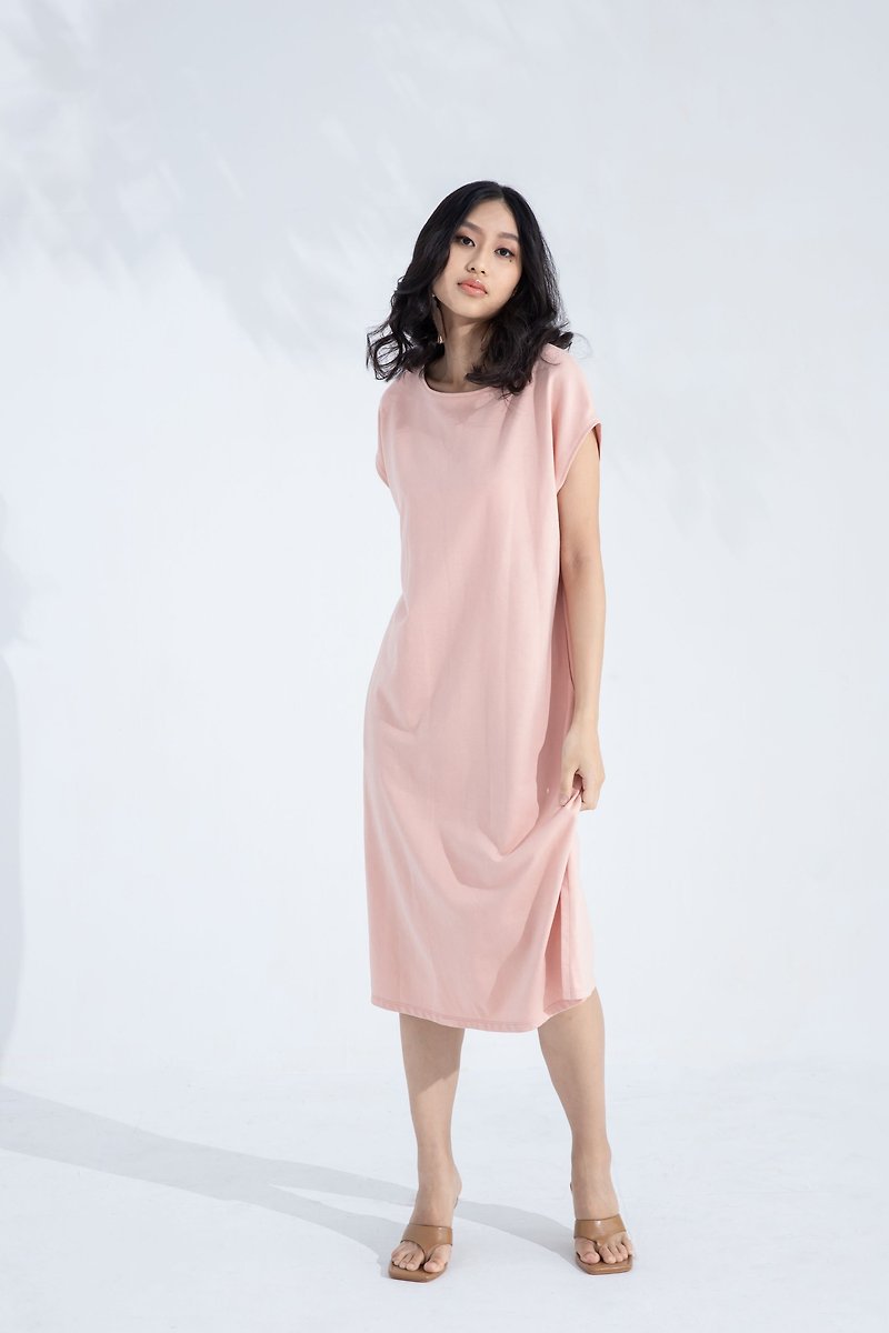 Simple long sports dress (pink) - ชุดเดรส - ผ้าฝ้าย/ผ้าลินิน สึชมพู