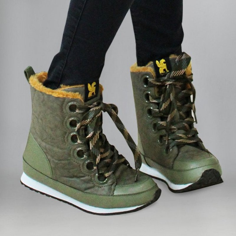 韓系保暖軍靴 - 軍綠色 - 女休閒鞋/帆布鞋 - 棉．麻 綠色
